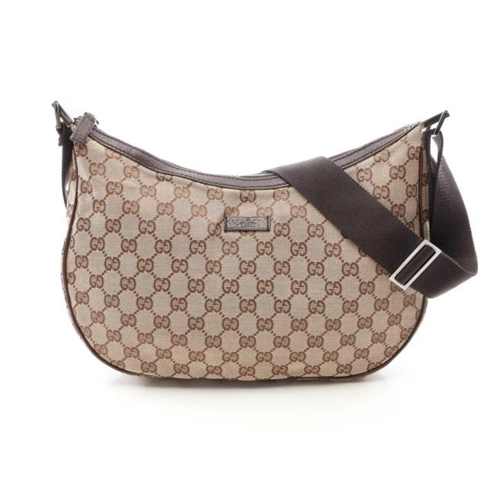 Gucci GG Canvas Shoulder Bag Leather Beige Cream Brown